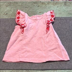 Janie And Jack Pink Red Embroidered Cap Sleeve Casual Top 2T